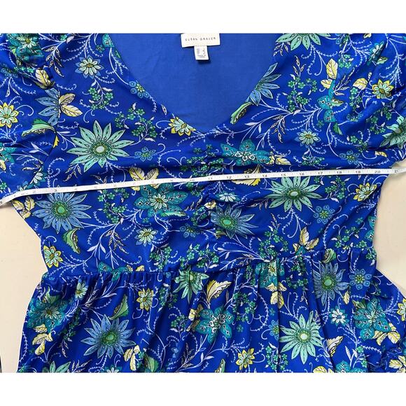 QVC Susan Graver Printed Mesh V-Neck 3/4 Sleeve Tiered Dress NWOT SIZE L LAPIS - Picture 8 of 9